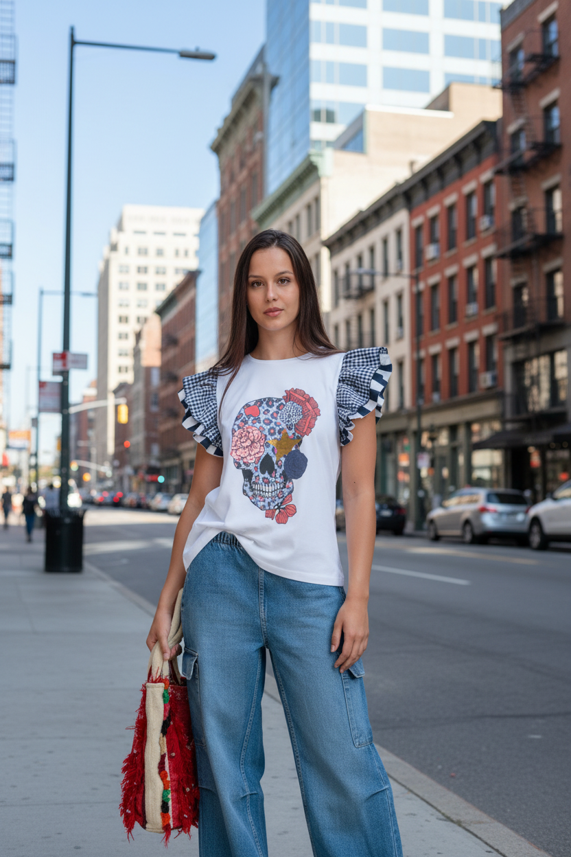 T-shirt Sunset Skull Flowers