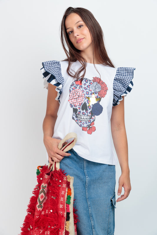 Camiseta Sunset Skull Flores