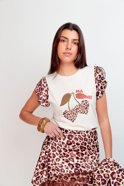 T-shirt Trèfle Cerise Léopard