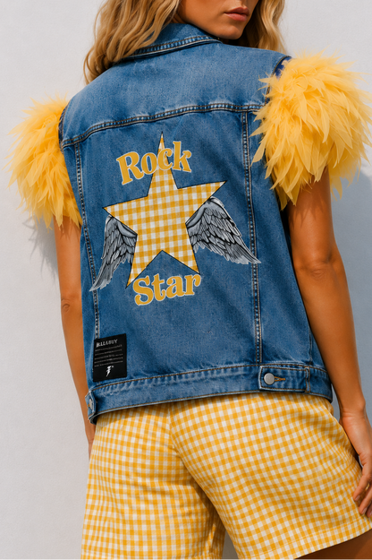 Chaleco Plumas Rock Star Amarillo