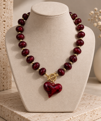 Collar Corazón Granate