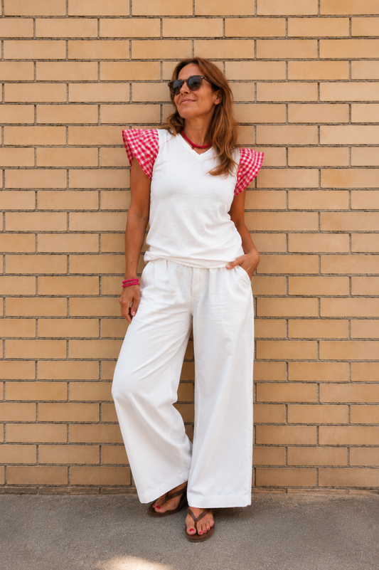 Camiseta Vera Vichy Fucsia