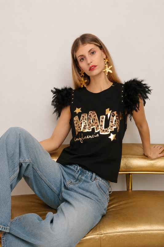 Camiseta Plumas Mala Leopard