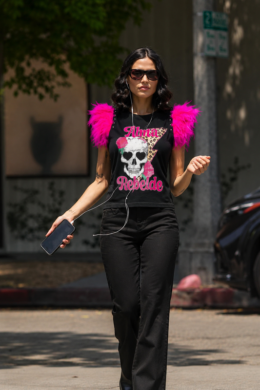 Camiseta Plumas Alma Rebelde Rosa