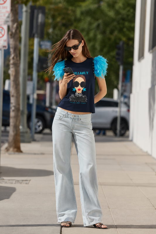 Camiseta Plumas Shine Azul
