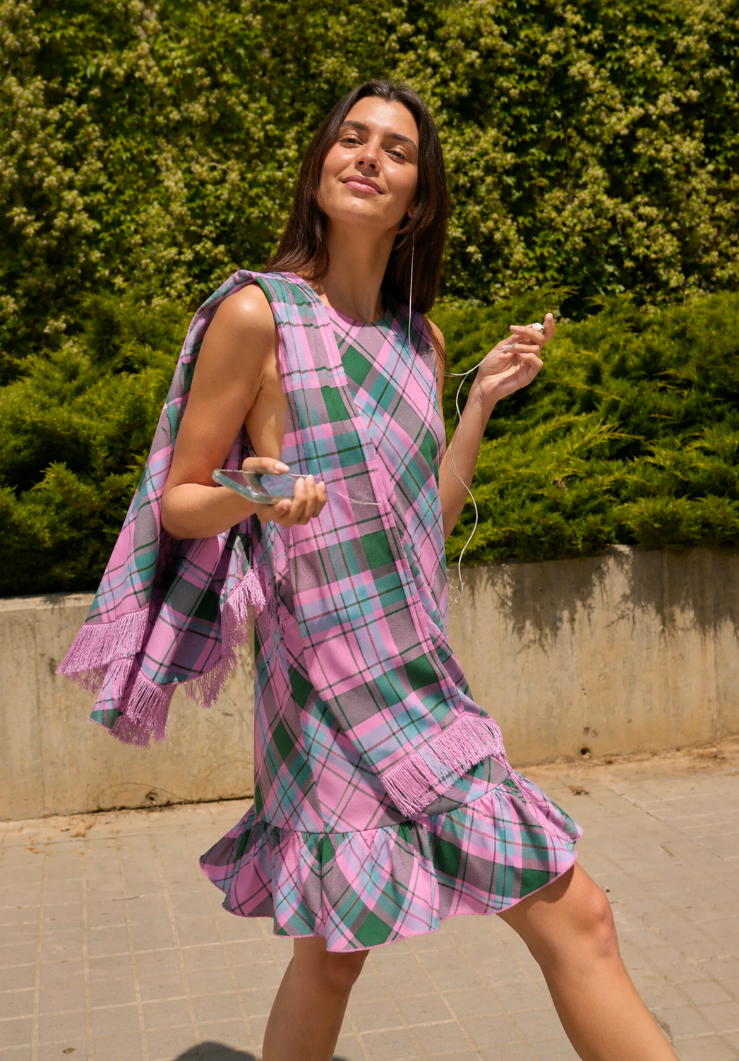 Pink Plaid Sleeveless Dress
