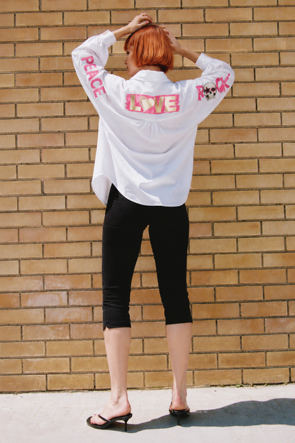 Embroidered Peace Shirt Pink