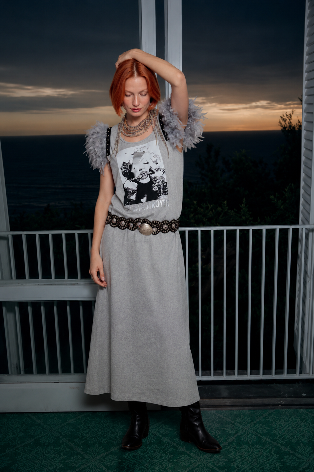 Vestido Largo Plumas Destroyer
