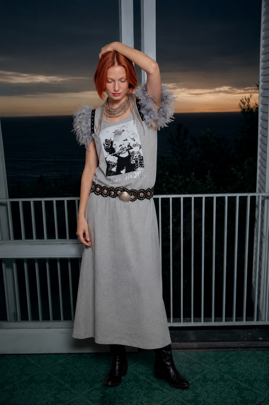 Vestido Largo Plumas Destroyer
