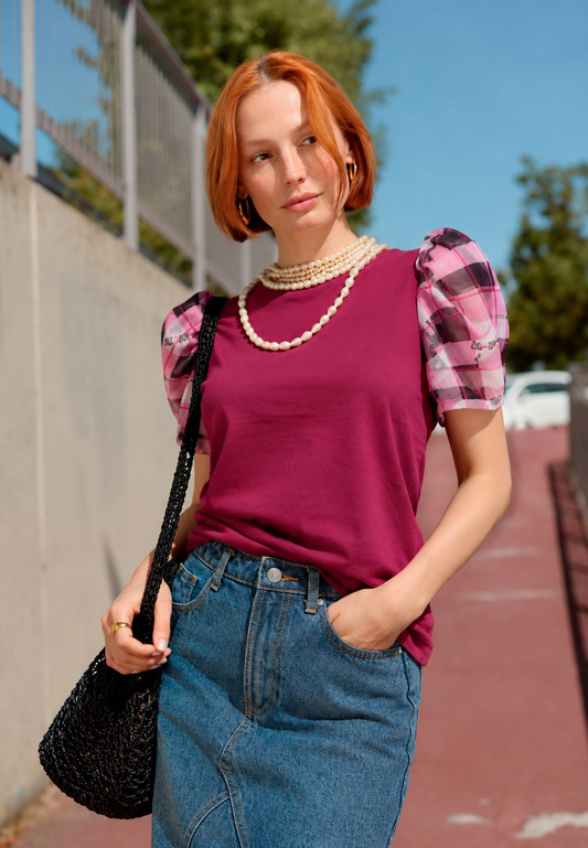 Camiseta Blow Cuadros Fresa
