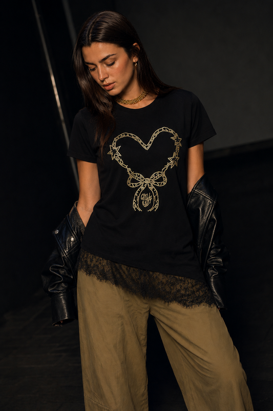 Camiseta Encaje Corazón Strass