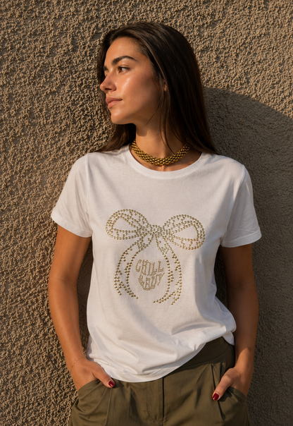 Camiseta Lazo Tachas Dorado