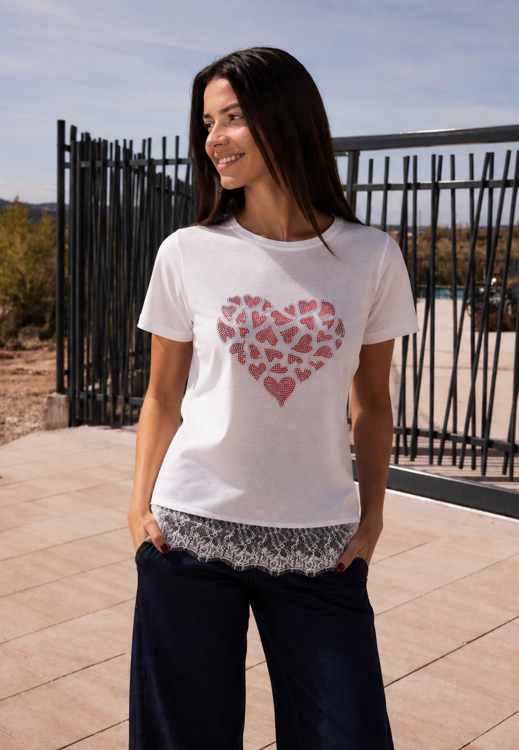 Camiseta Encaje Cuore Strass