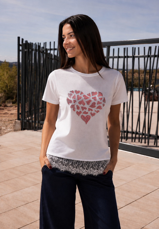 T-shirt Dentelle Nœud Clous