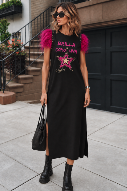 Vestido Plumas Brilla