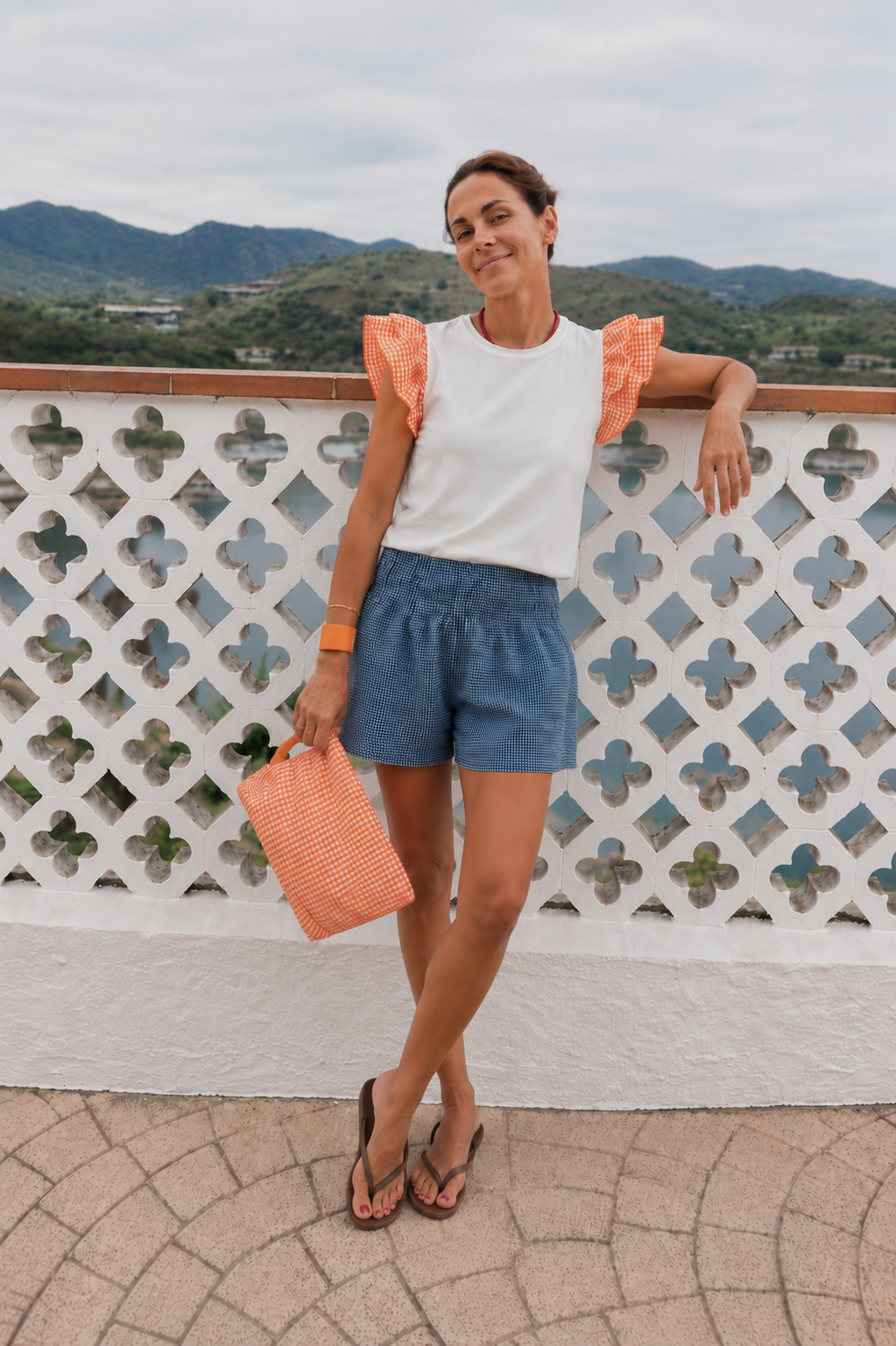 Camiseta Vera Vichy Naranja