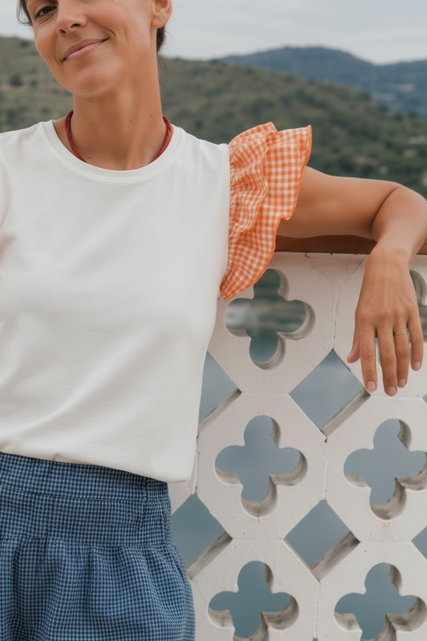 Camiseta Vera Vichy Naranja