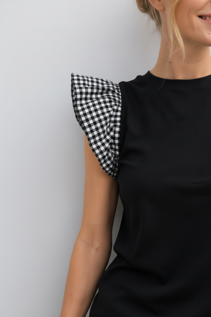 Camiseta Volante Vichy Negro