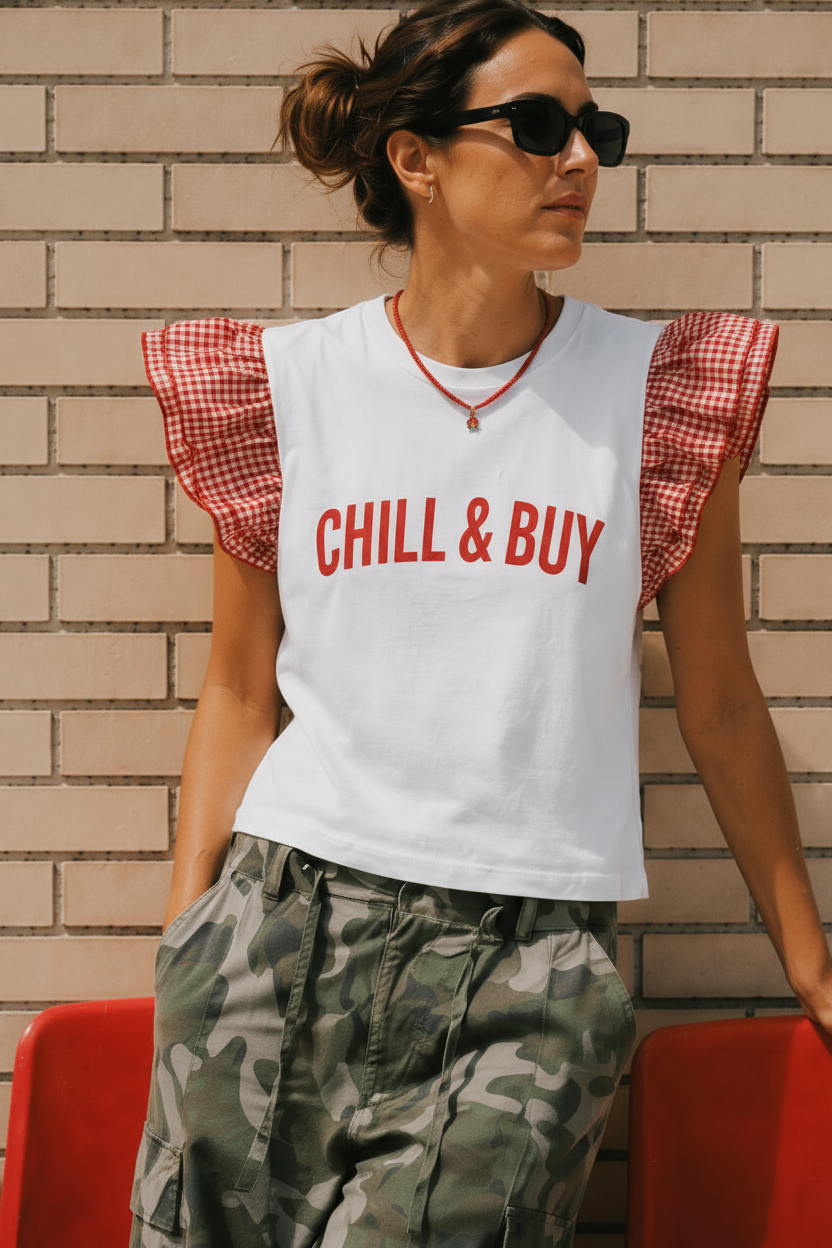 Camiseta Sunset Vichy Rojo
