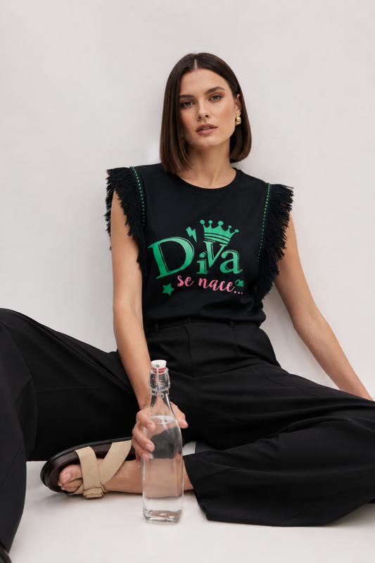 T-shirt franges Diva Vert