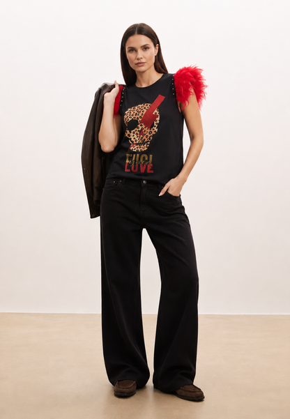 Camiseta Plumas Tachas Skull Rayo