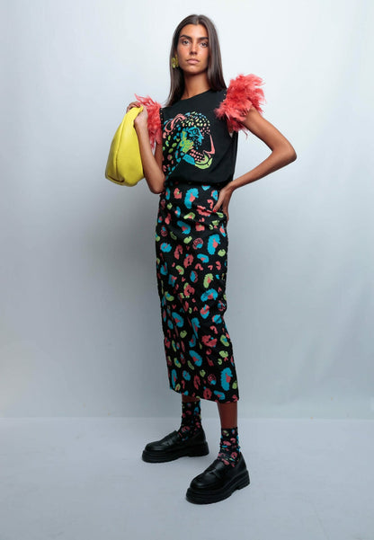 FALDA LARGA TACHUELAS PRINT SKULL