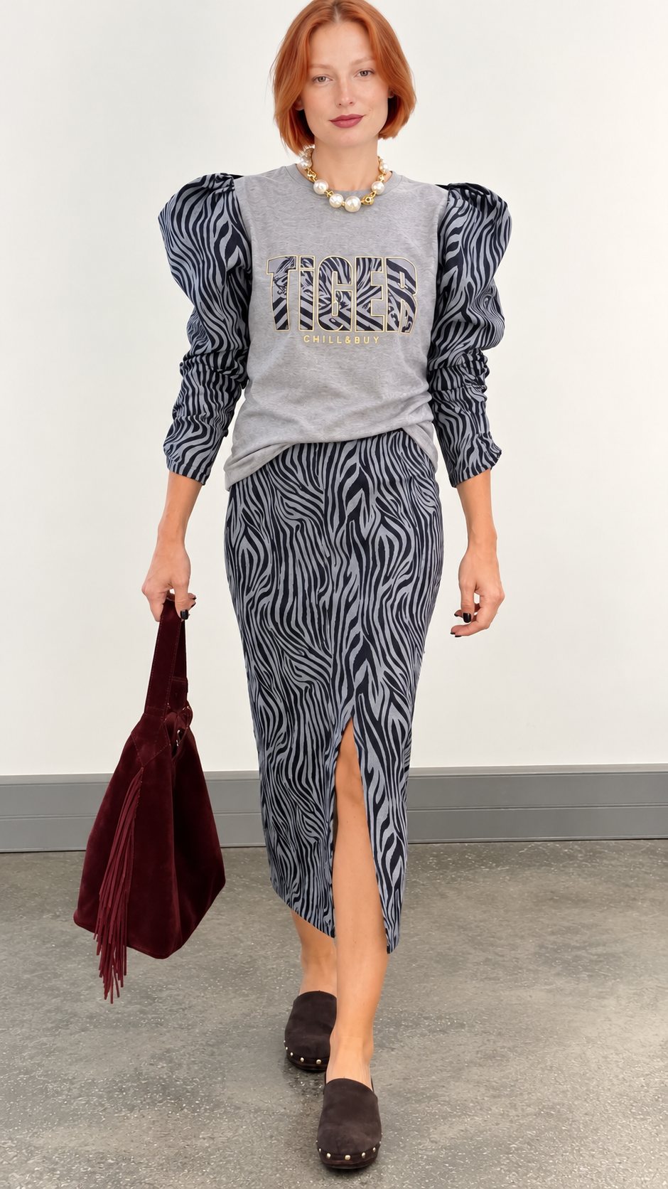Falda Abertura Denim Zebra