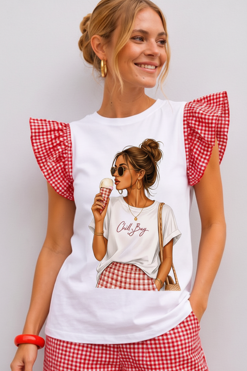 Black Gingham Ruffle T-shirt