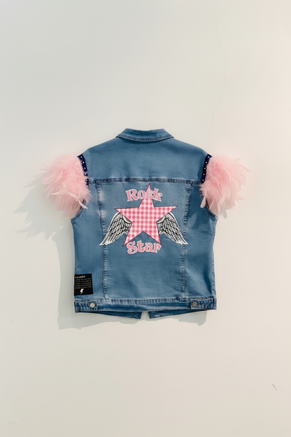 Chaleco Plumas Rock Star Rosa