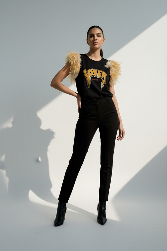 Camiseta Plumas Doradas Tachas Lover