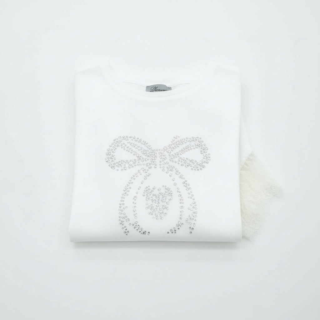 T-shirt Dentelle Nœud Clous