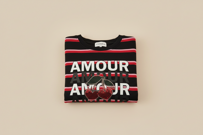 Sweat-shirt Rayures Amour Cerise