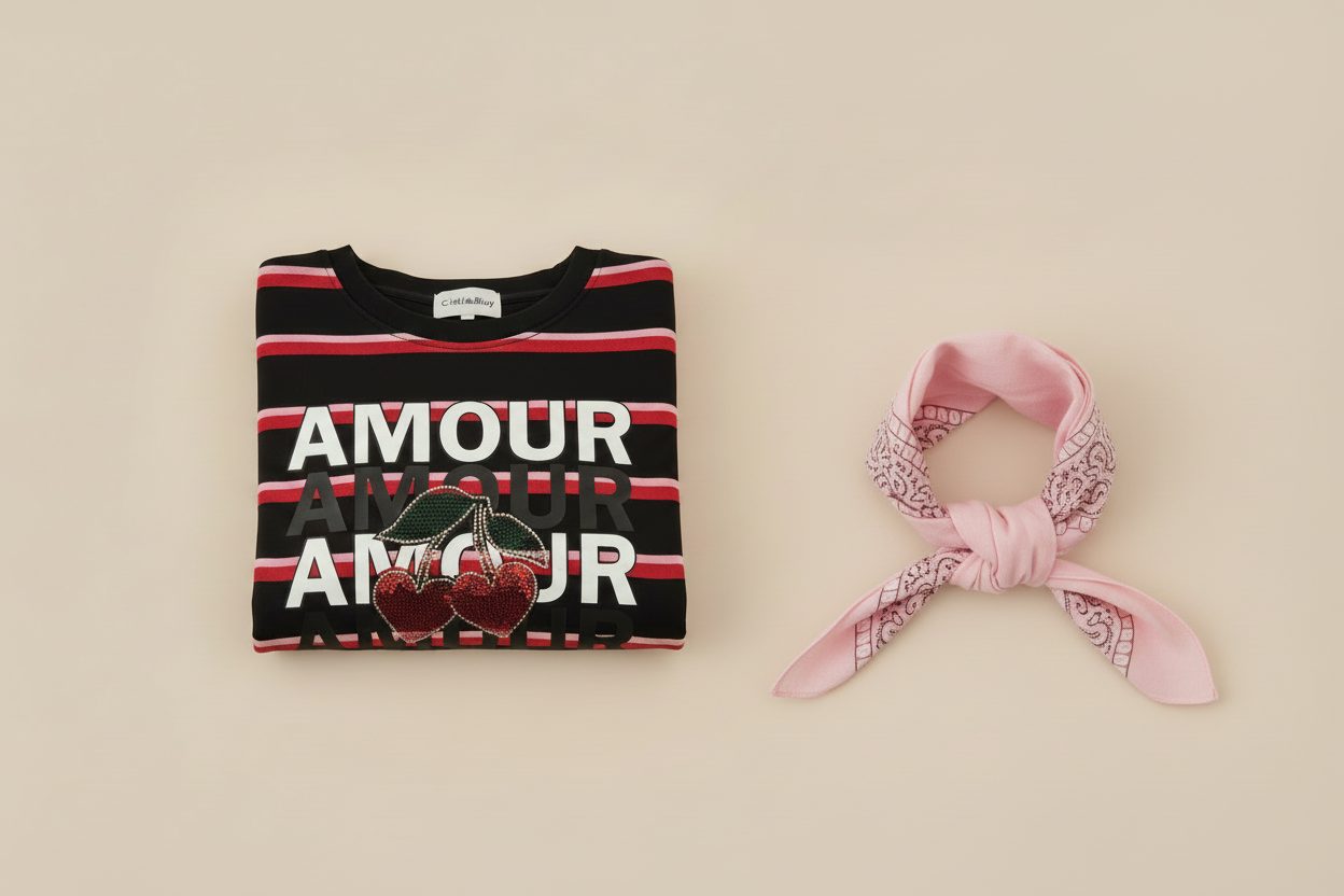 Sweat-shirt Rayures Amour Cerise