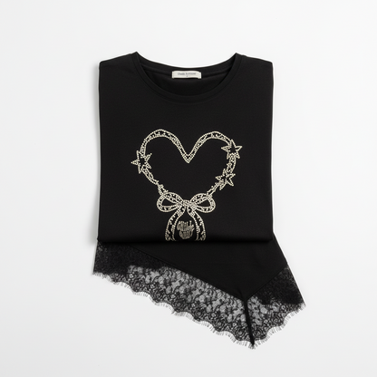T-shirt dentelle cœur strass