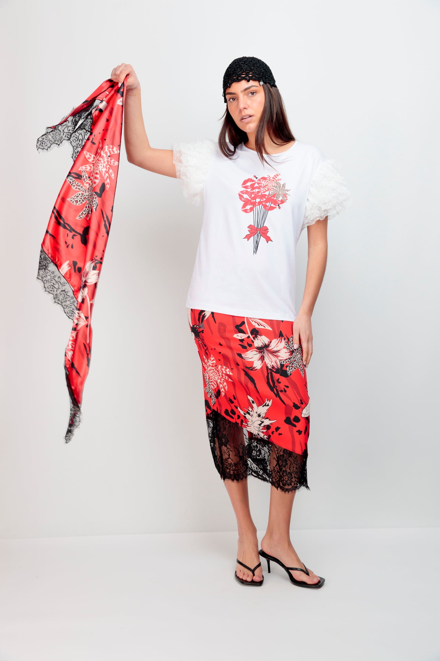Foulard dentelle fleuri