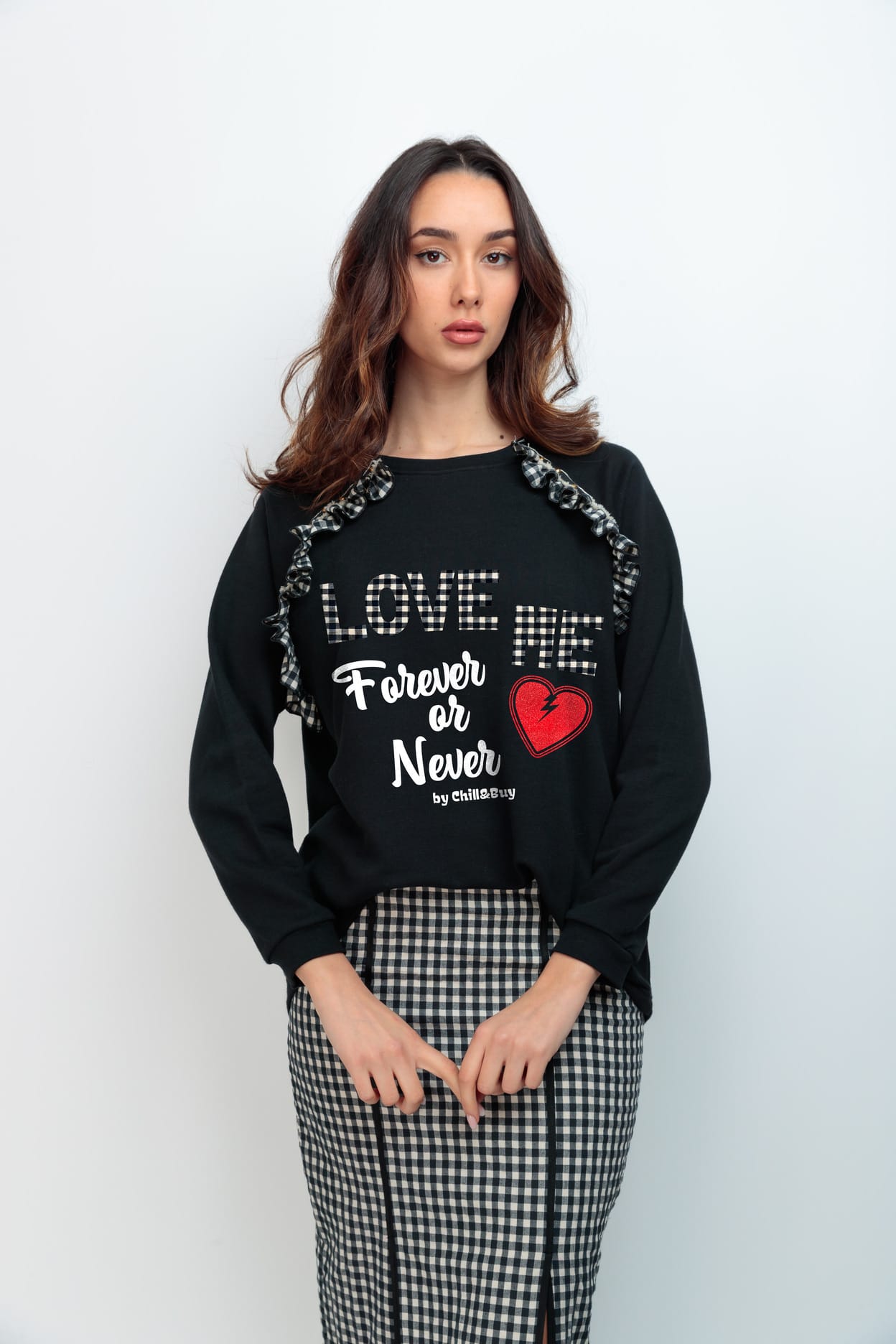 SUDADERA MINIVOLANTE VICHY NEGRO FOREVER
