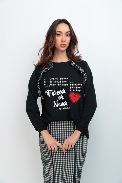 SUDADERA MINIVOLANTE VICHY NEGRO FOREVER