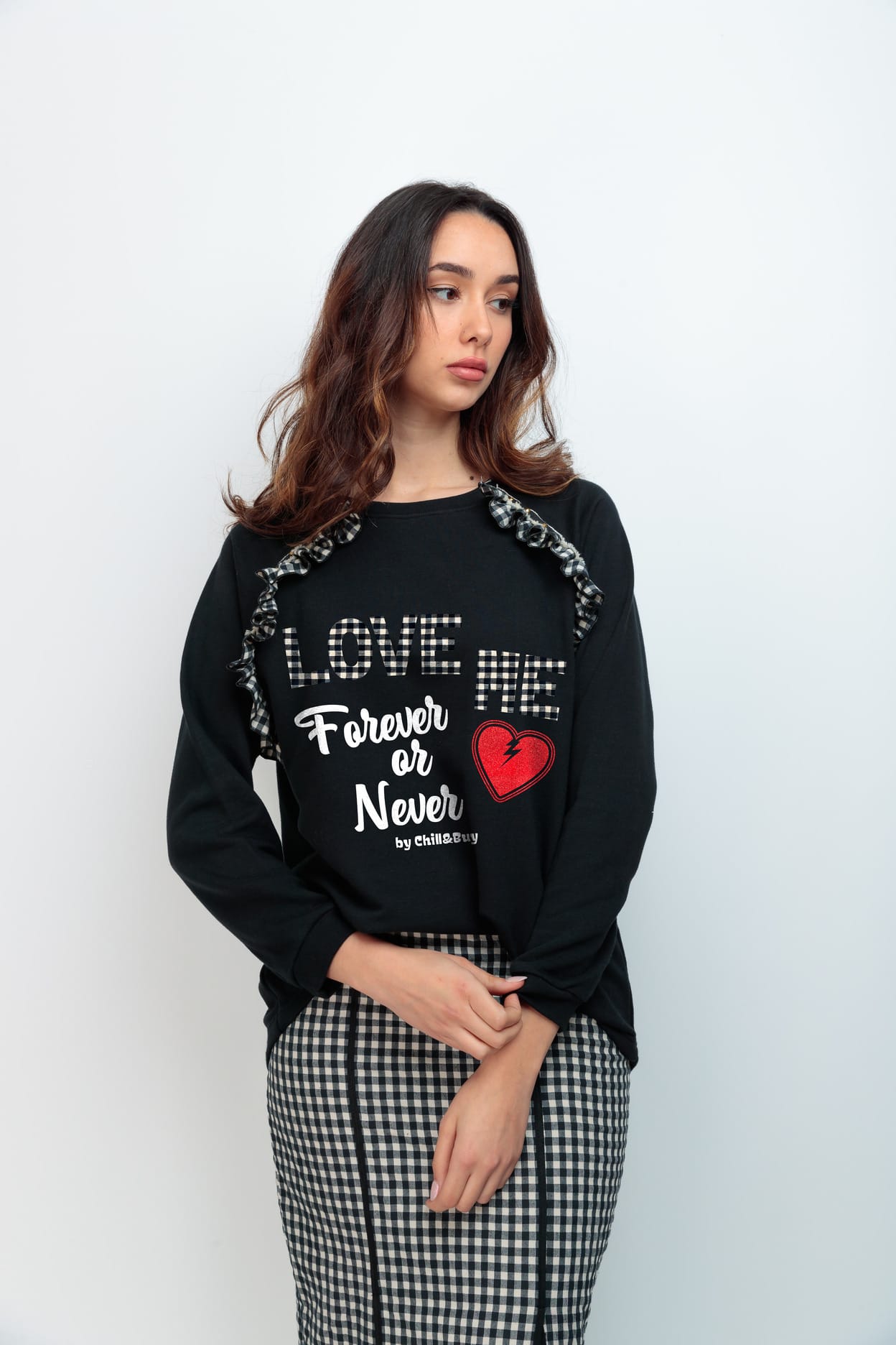 SUDADERA MINIVOLANTE VICHY NEGRO FOREVER
