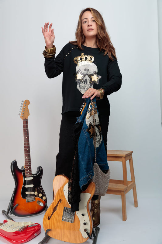 SUDADERA TACHAS DORADAS SKULL FESTIVAL