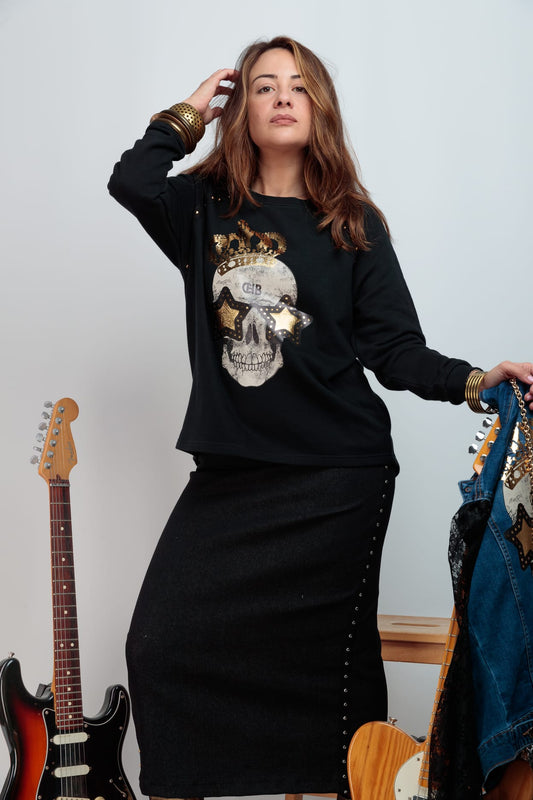 SUDADERA TACHAS DORADAS SKULL FESTIVAL