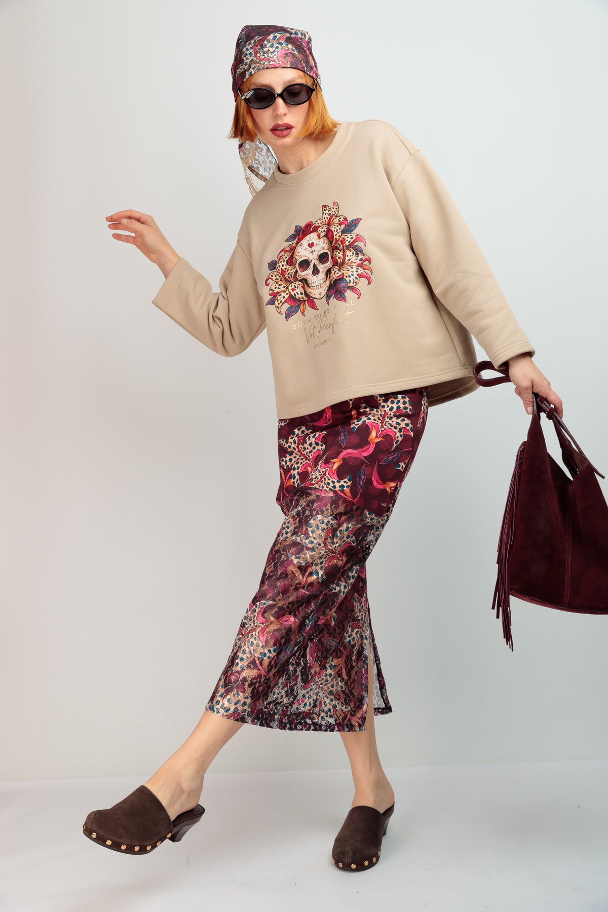 Sweat-shirt beige Skull Mireya