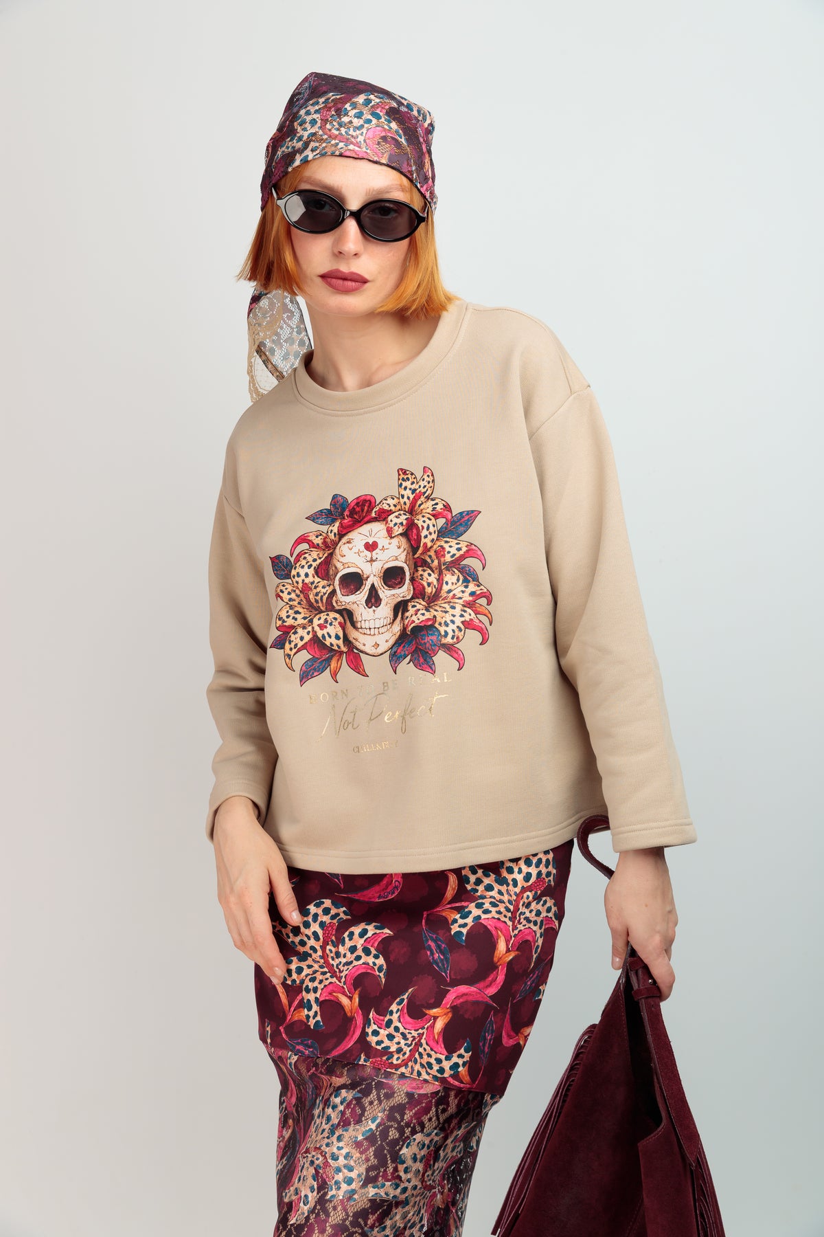 Sweat-shirt beige Skull Mireya