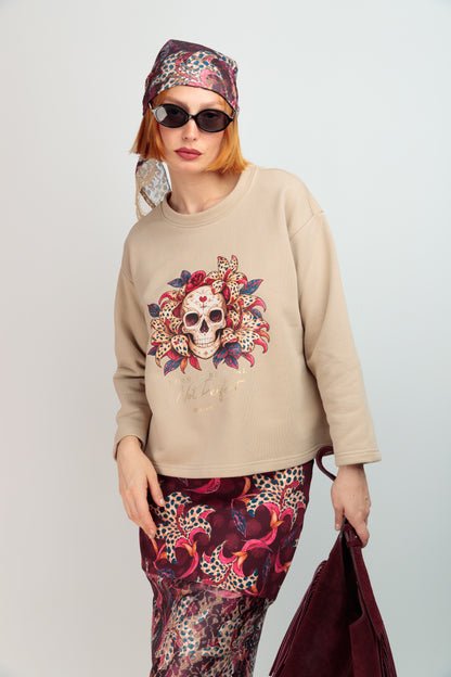 Sweat-shirt beige Skull Mireya