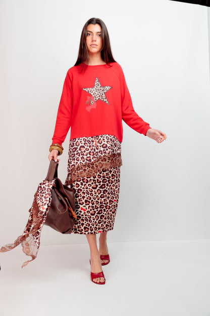 Sweat-shirt combiné dentelle Cherry Star