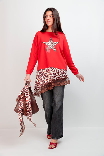 Sweat-shirt combiné dentelle Cherry Star