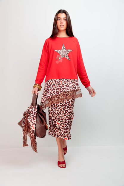 Sweat-shirt combiné dentelle Cherry Star