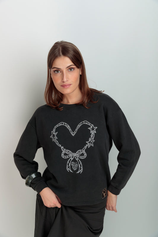 Sudadera Corazón Lazo Strass
