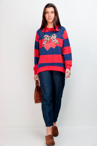 Sweat-shirt rayé marine avec nœud Cherry