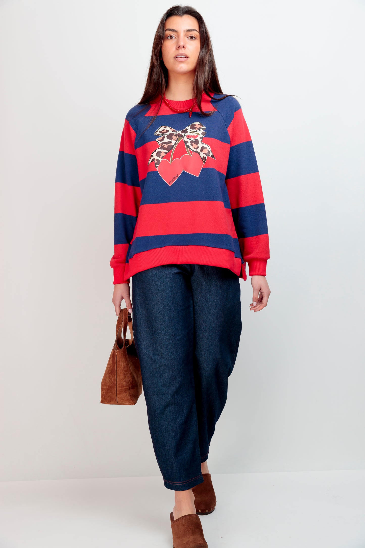 Sweat-shirt rayé marine avec nœud Cherry