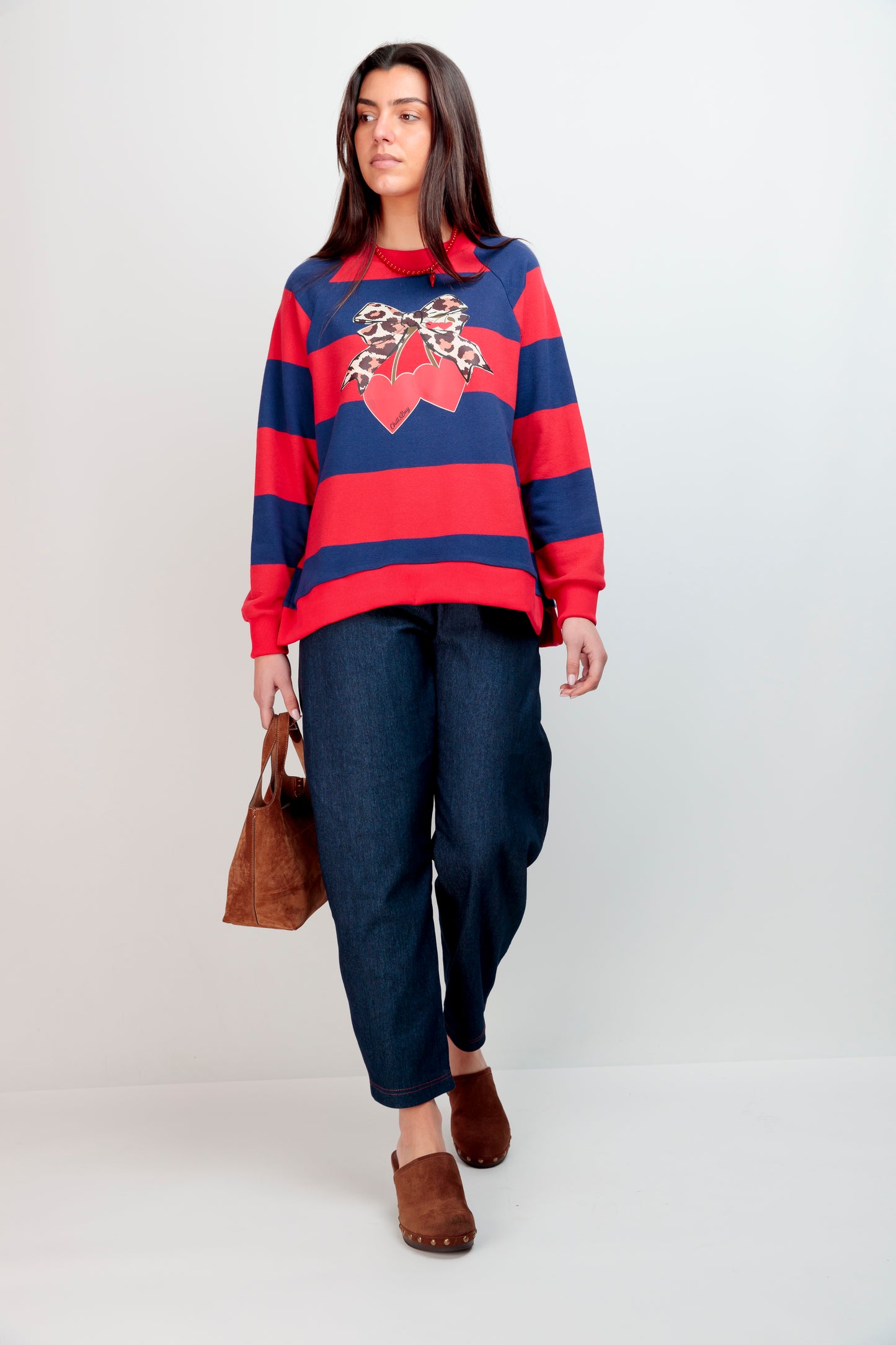Sweat-shirt rayé marine avec nœud Cherry